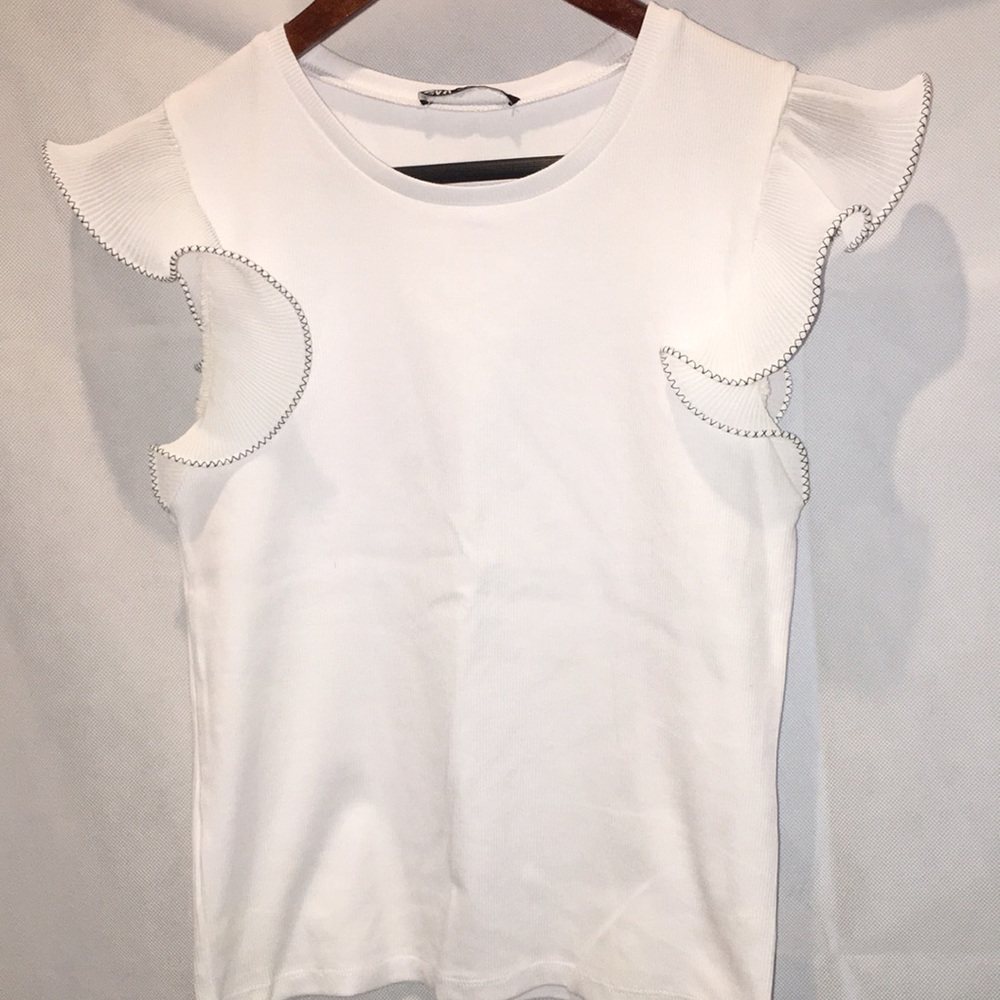 Zara Ribbed Flutter Sleeve Blouse Top | Size M